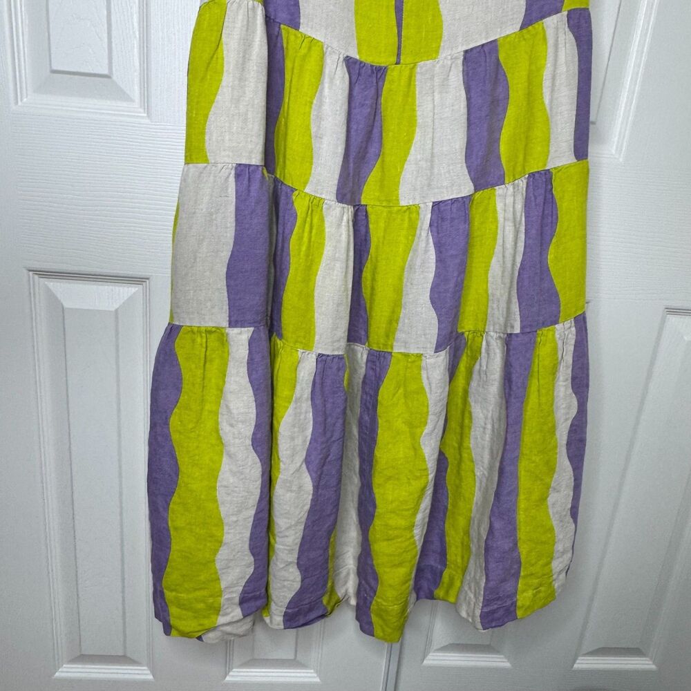 Gorman Mojito 100% Linen Striped Maxi Tiered Dress Pockets Size 14 - Picture 8 of 13